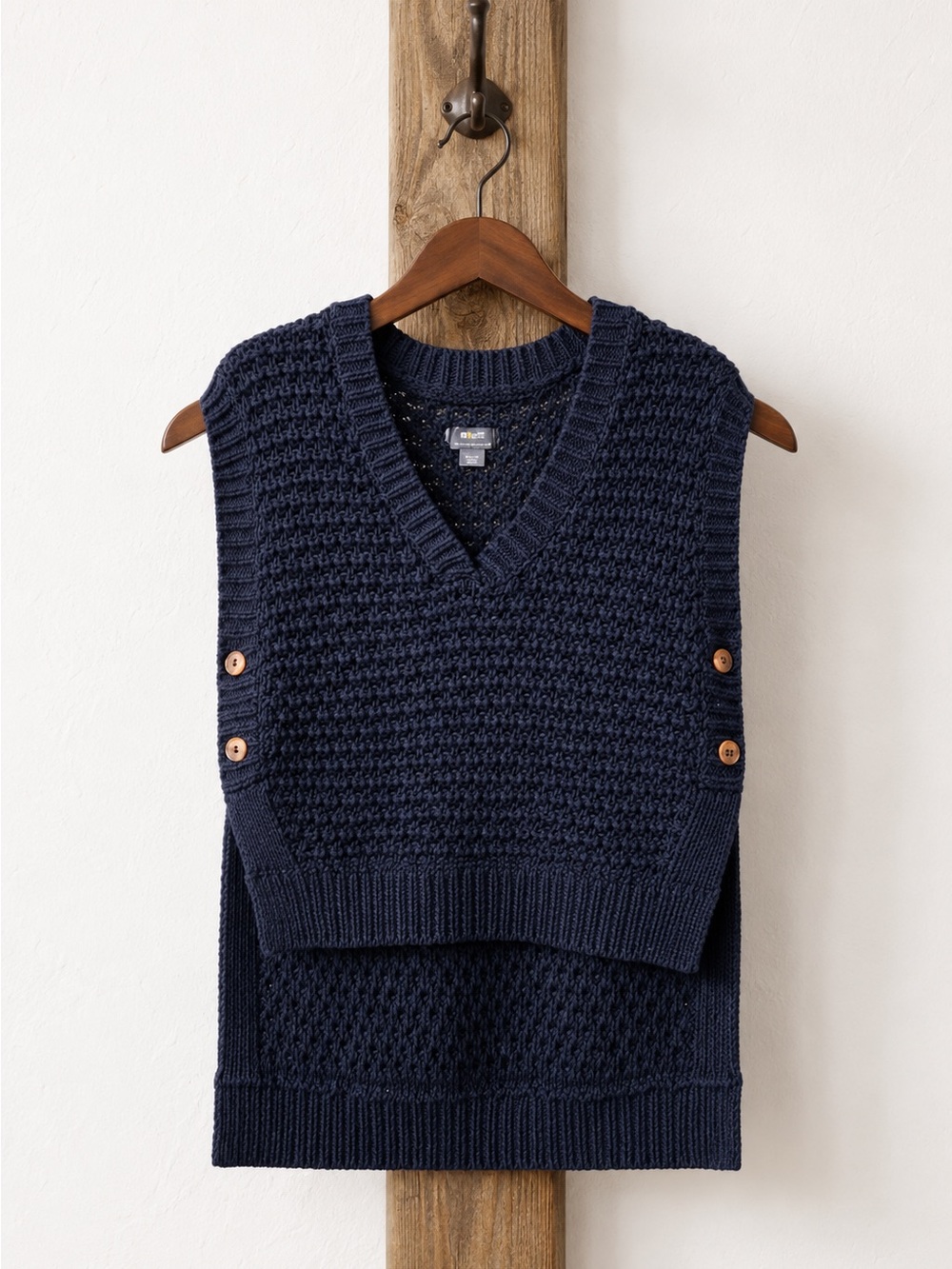 Maeve Navy Chunky Knit V-Neck Button-Side Sweater Vest